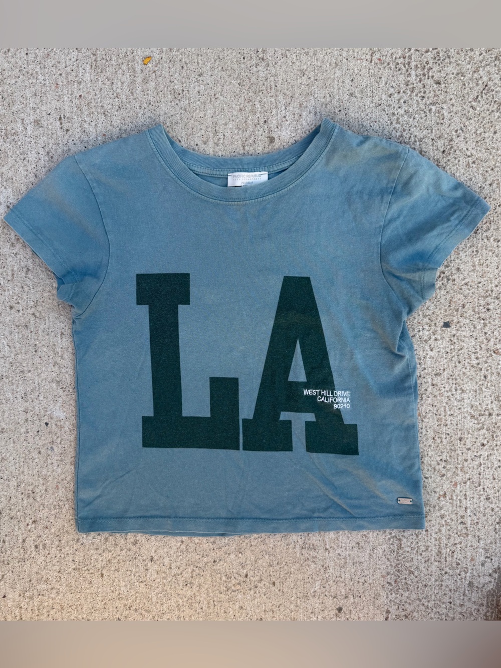 Pull & Bear Pacific Republic LA Graphic Boxy Baby Tee Dust Blue Size Small Y2K